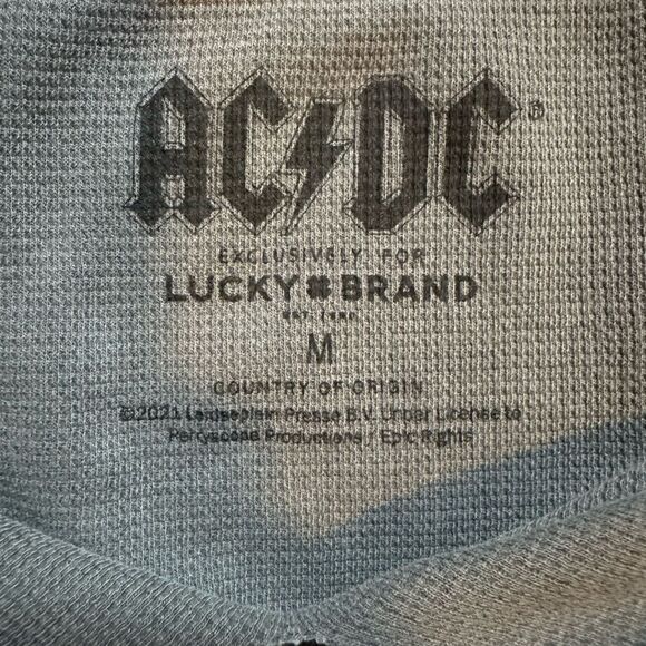 AC/DC Women's Gray Thermal Waffle Knit Long Sleeve Medium Lucky Brand V Neck - Picture 3 of 3